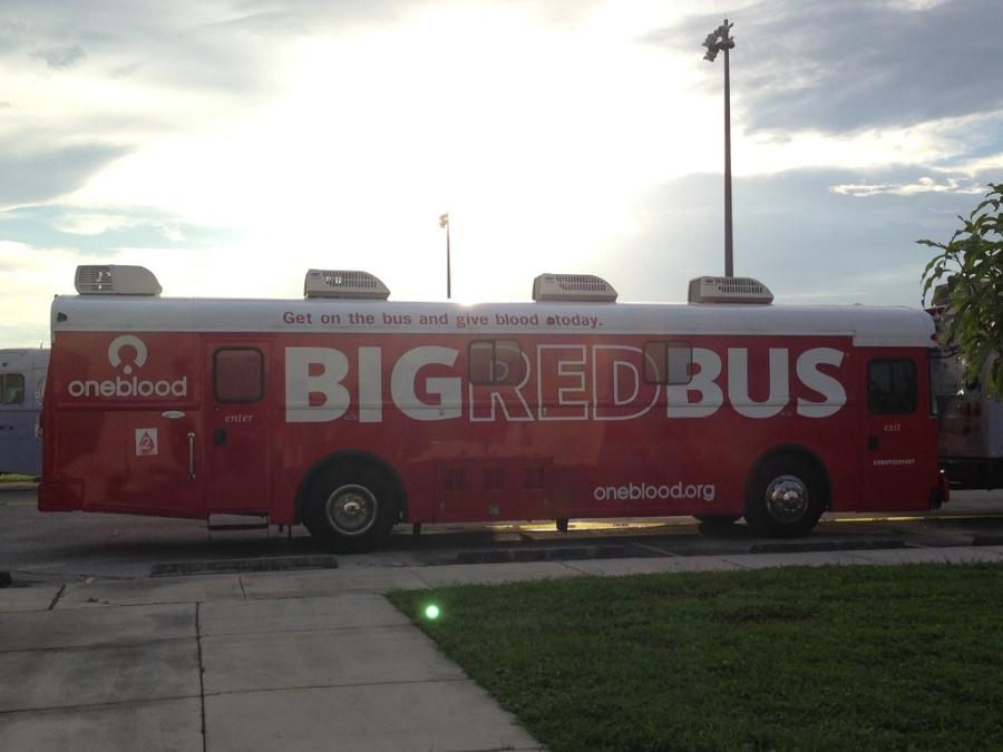 The Big Red Bus has arrived for the first blood drive of the year.