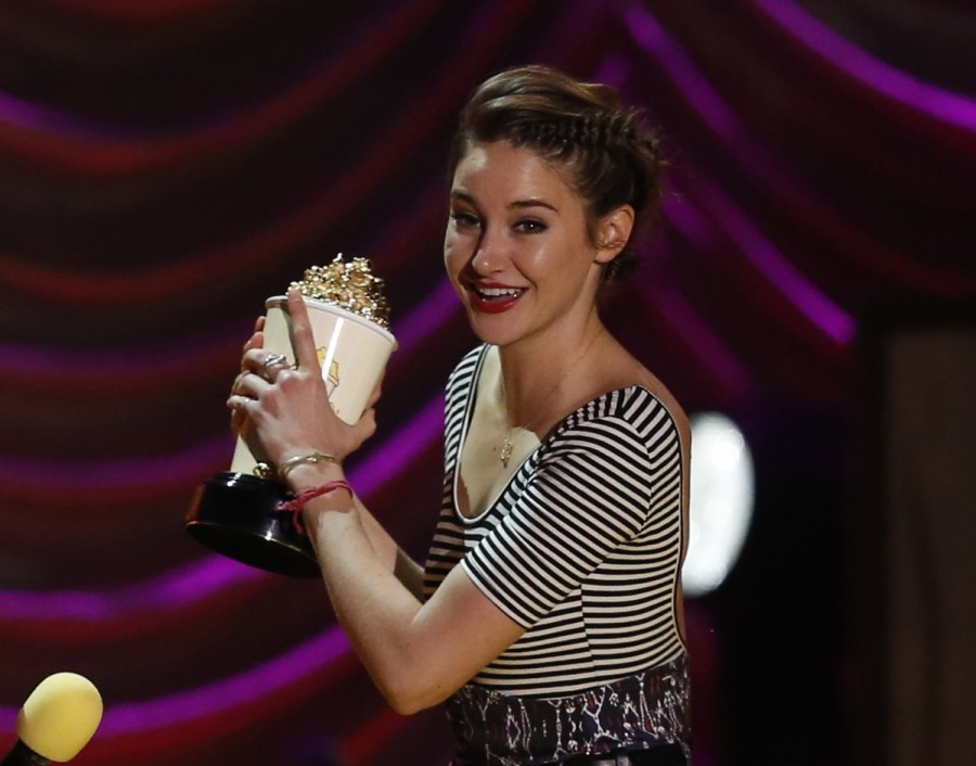 Shailene Woodley accepting one of her awards of the night.