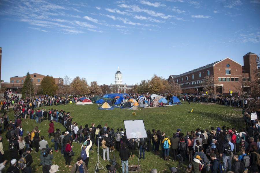 The+tent+city+at+the+Concerned+Students+1950+protest+on+Monday%2C+Nov.+9+2015%2C+in+Columbia%2C+Mo.+Concerned+Students+1950+is+a+group+named+after+the+first+year+that+black+students+were+allowed+to+attend+MU.+%28Michael+Cali%2FSan+Diego+Union-Tribune%2FTNS%29