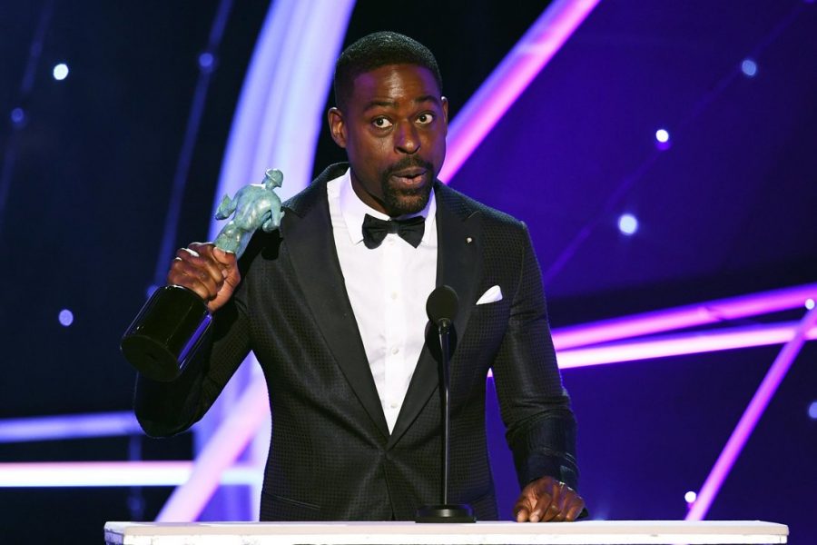 LOS ANGELES, CA - JANUARY 21:  Actor Sterling K. Brown accepts the Outstanding Performance by a Male Actor in a Drama Series award for This Is Us onstage during the 24th Annual Screen Actors Guild Awards at The Shrine Auditorium on January 21, 2018 in Los Angeles, California. 27522_013  (Photo by Kevin Winter/Getty Images)