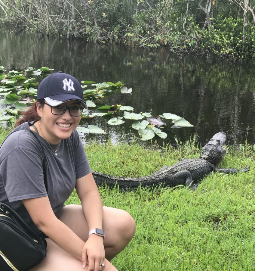 Selfie with the resting alligator.