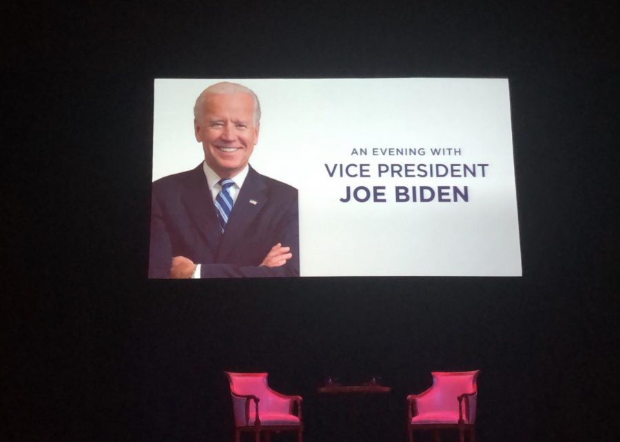 The+stage+is+set+for+An+Evening+With+Vice+President+Joe+Biden.