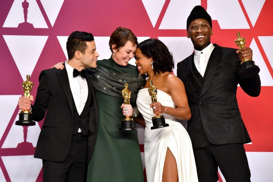 Rami+Malek%2C+Olivia+Coleman%2C+Regina+King%2C+and+Mahershala+Ali+with+their+Oscars+for+the+acting+categories.