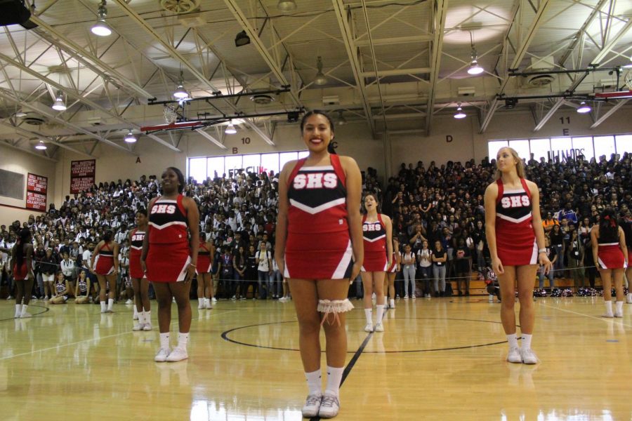 Varsity cheer captain, Jazmine Rendon, gets ready for the pep rally performance. 