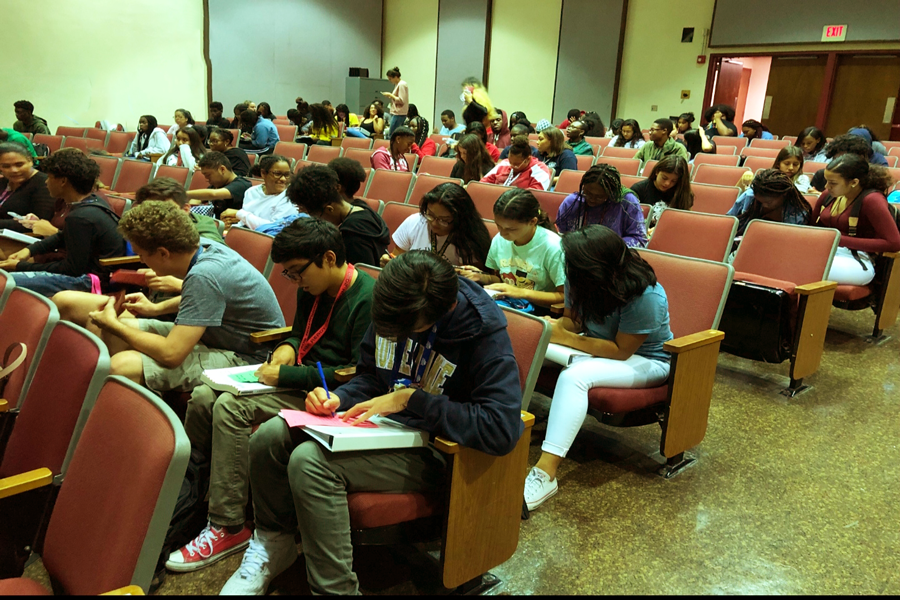 Key Club members writing letters of appreciation