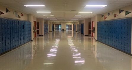 An empty 8000 hallway as students are at home during the pandemic