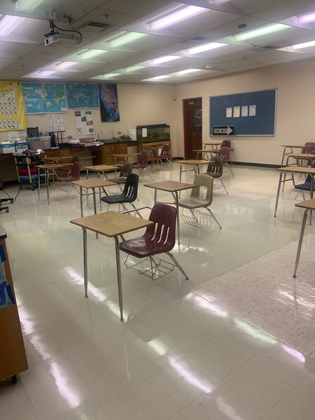 An empty science classroom as students are at home during the pandemic 