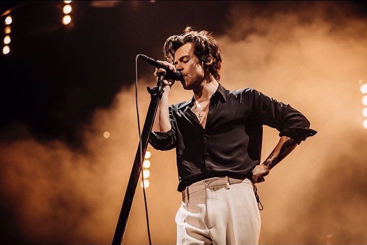 Harry Styles performing in Houston, Texas.