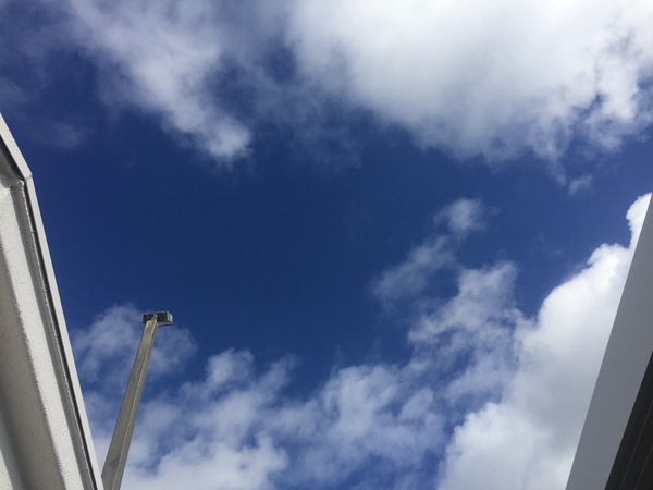 Blue skies outside the 1000 portables. 