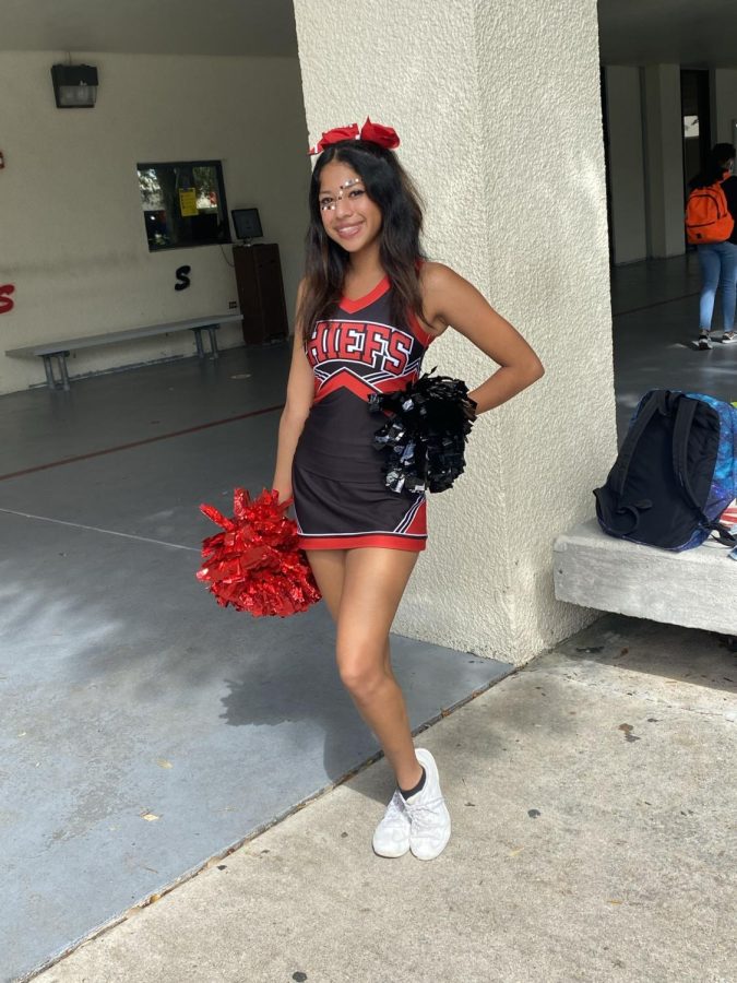 Selena Avilla in her cheerleading outfit.