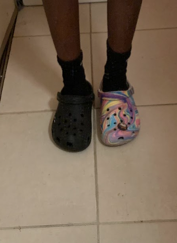A picture of the two pairs of Crocs I own