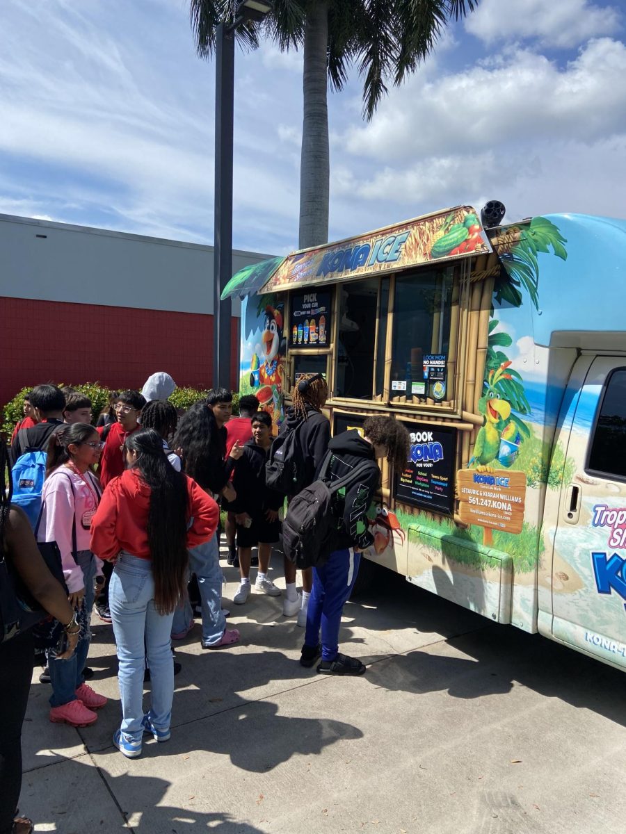 Fellow students lining up to get some Kona Ice at lunch!