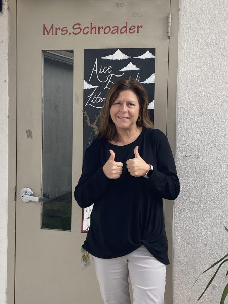 Our very own Mrs. Schroader excited at the news of the teacher raise!