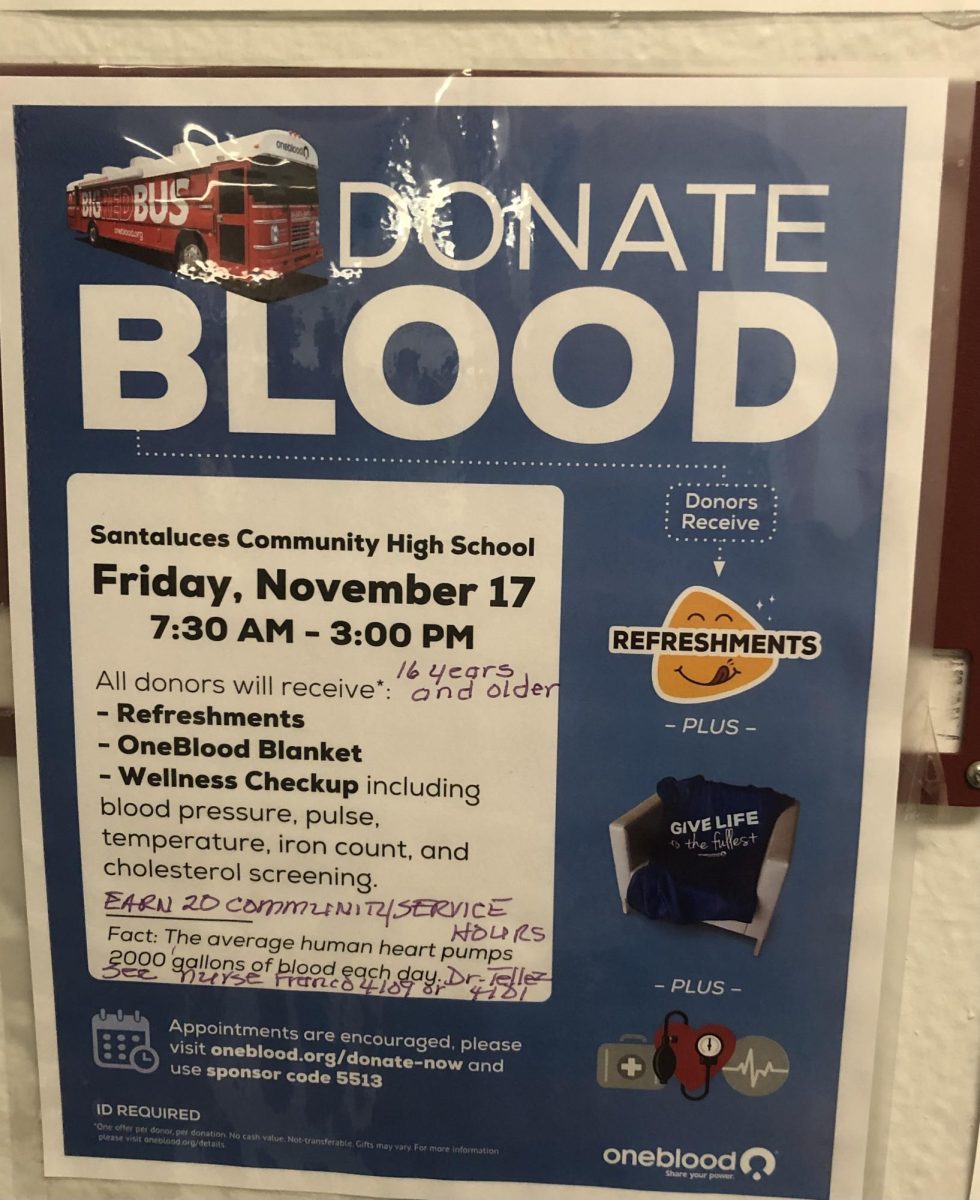 Blood donation flier that can be found outside of Nurse Francos classroom(4109).