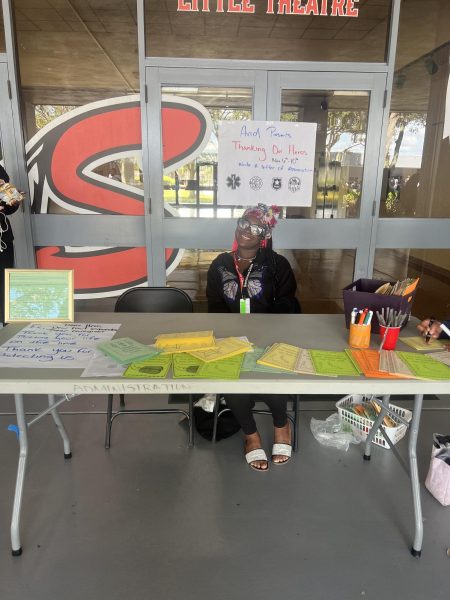 A picture of the booth at lunch where you can make a card
