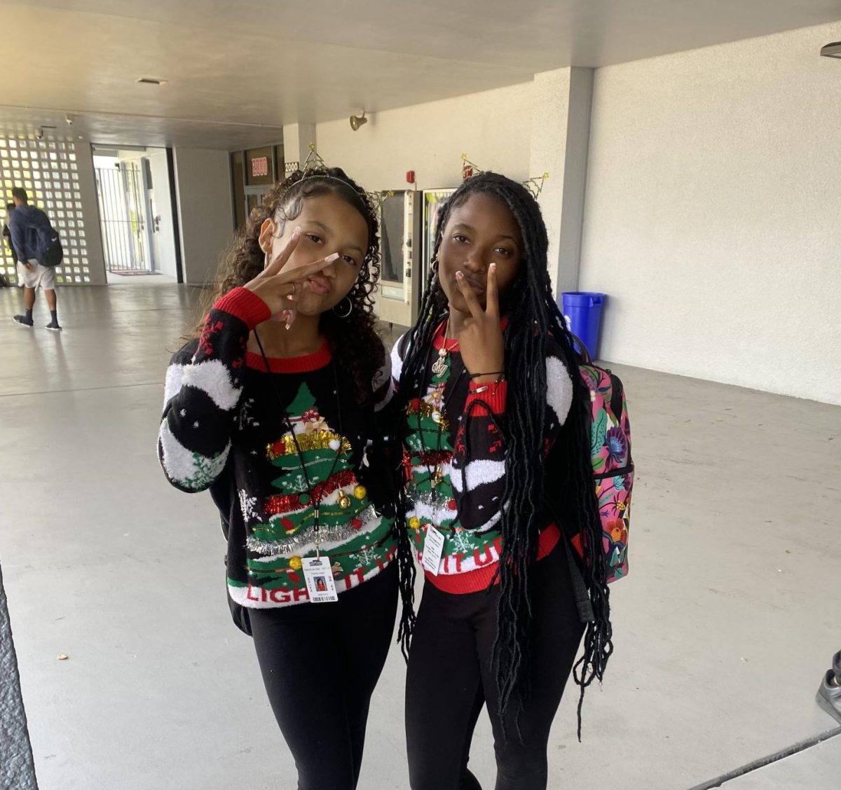 Two girls decked out in holiday gear!
