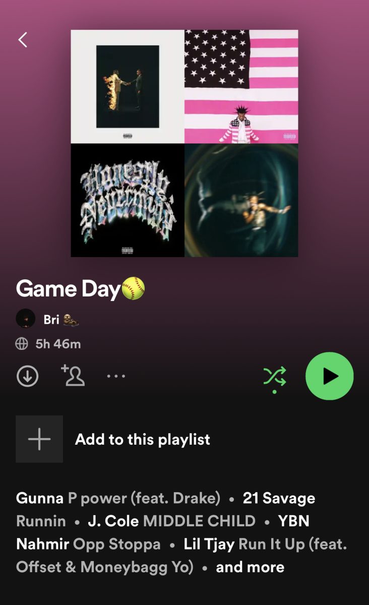 A screenshot of my game day playlist