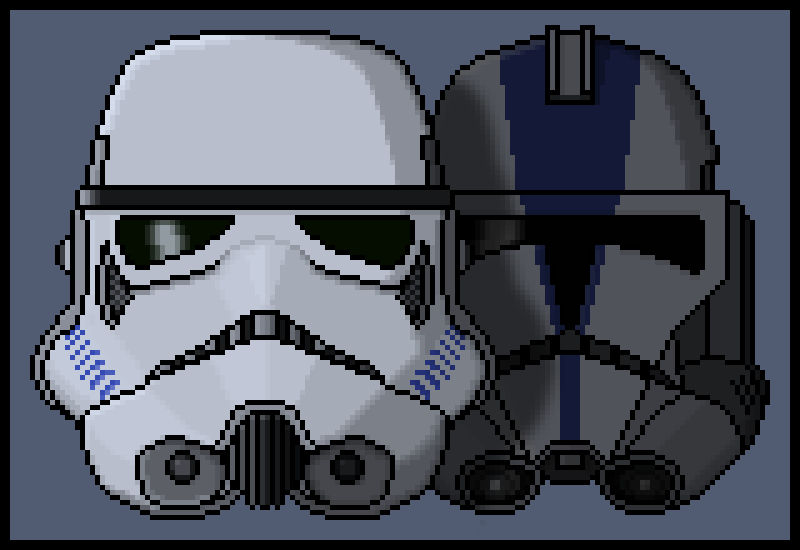 Original art of the Stormtrooper and 501st Clone Trooper. These are the title characters on the original Battlefronts, along with the Classic Collection.