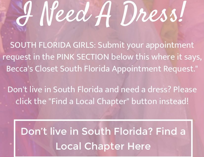 The appointment request section for South Florida and non-South Florida residents on the Becas Closet website(https://www.beccascloset.org/)