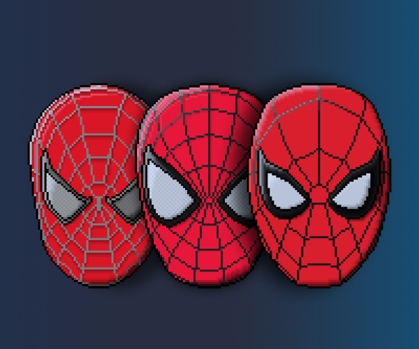 Original art of all three Spider-Mens last seen suits