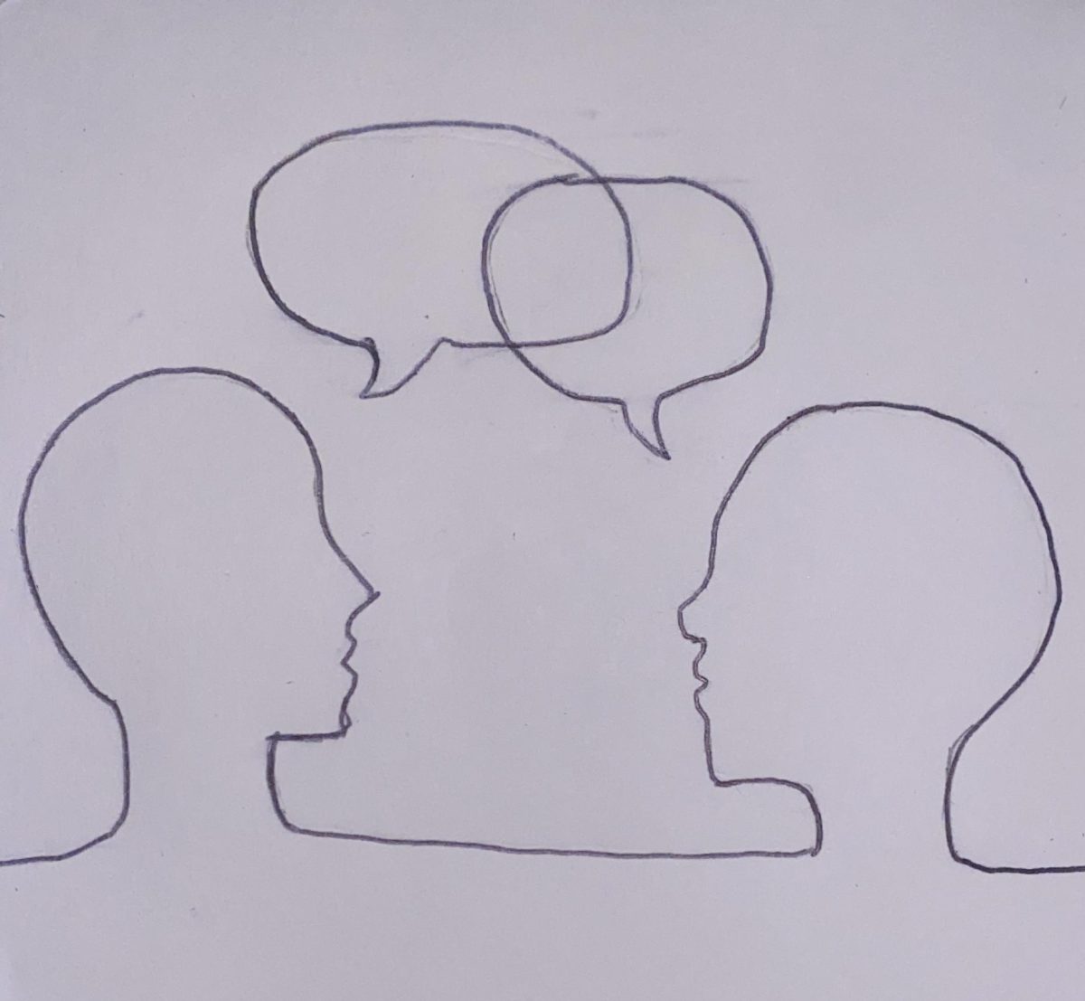 Drawing of two people talking
