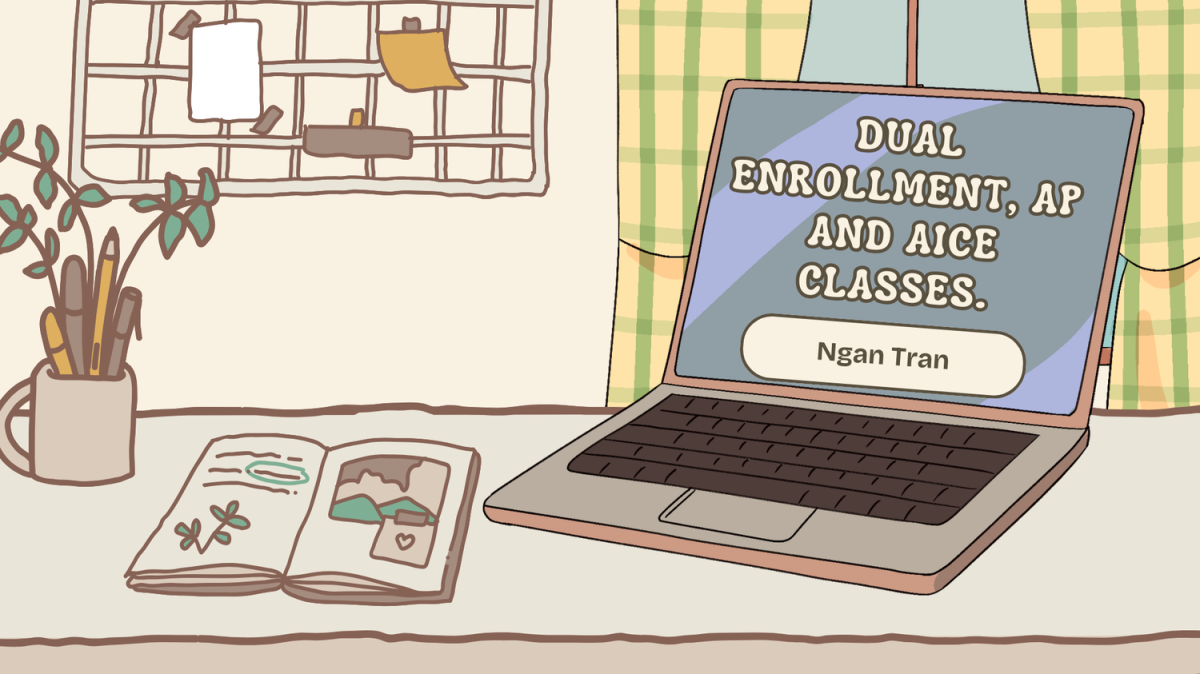 A graphic design of a student's at-home desk.