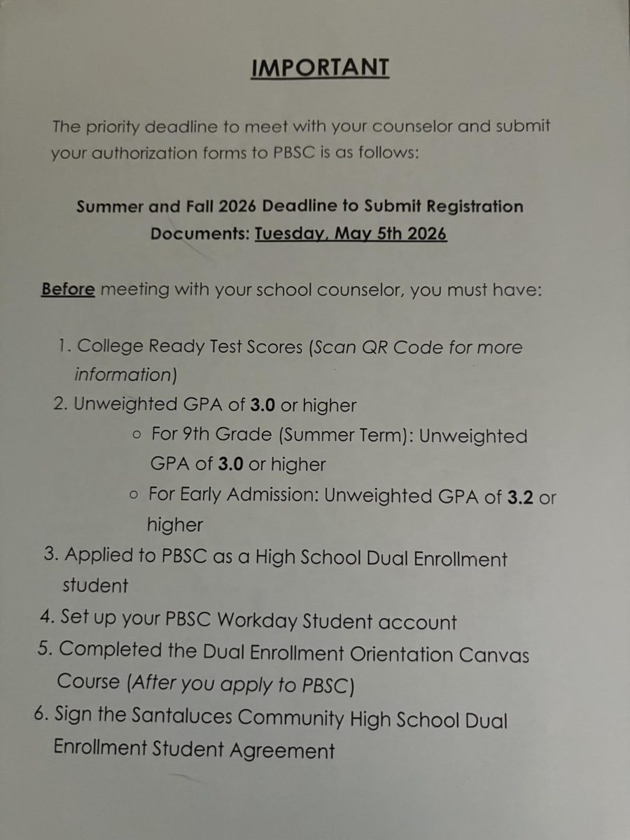 A photo of PBSC dual enrollment info sheet.
