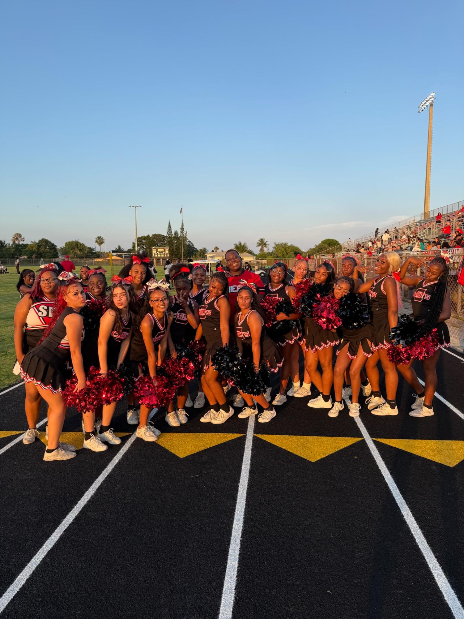 The 2025-2026 JV football cheerleading team.